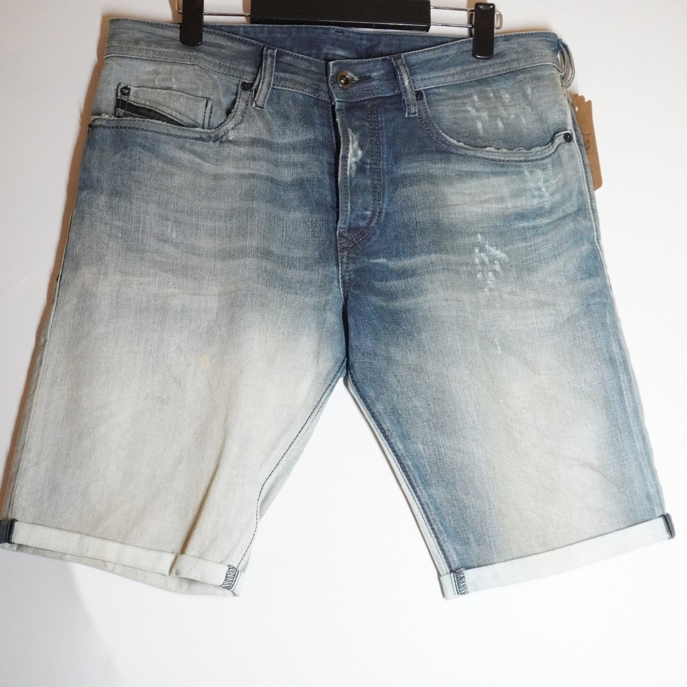 Y2K Diesel Buster Mens Distressed Denim Cut off Shorts Light Wash Blue Size 32